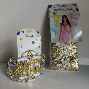 Gold and Silver Birthday Tiara and Sash Set